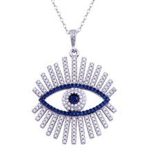 Load image into Gallery viewer, Sterling Silver Rhodium Plated Clear Blue CZ Evil Eye Necklace