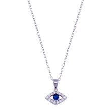 Load image into Gallery viewer, Sterling Silver Rhodium Plated Clear and Blue CZ Evil Eye Necklace