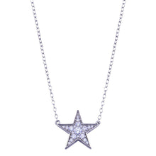 Load image into Gallery viewer, Sterling Silver Rhodium Plated Clear CZ Star Necklace