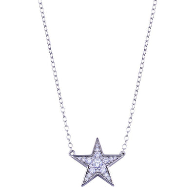Sterling Silver Rhodium Plated Clear CZ Star Necklace