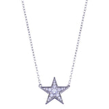 Sterling Silver Rhodium Plated Clear CZ Star Necklace