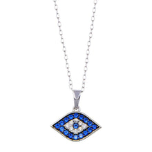 Load image into Gallery viewer, Sterling Silver Rhodium Plated Evil Eye Blue and Clear CZ Necklace