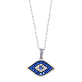 Sterling Silver Rhodium Plated Evil Eye Blue and Clear CZ Necklace