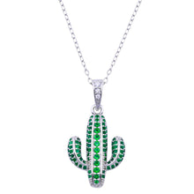 Load image into Gallery viewer, Sterling Silver Rhodium Plated Cactus Green CZ Necklace
