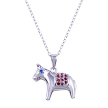 Load image into Gallery viewer, Sterling Silver Rhodium Plated Donkey Red And Blue CZ Necklace
