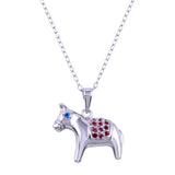 Sterling Silver Rhodium Plated Donkey Red And Blue CZ Necklace