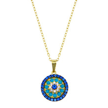 Load image into Gallery viewer, Sterling Silver Gold Plated Round Charm Turquoise Blue CZ Necklace