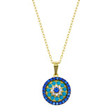Sterling Silver Gold Plated Round Charm Turquoise Blue CZ Necklace