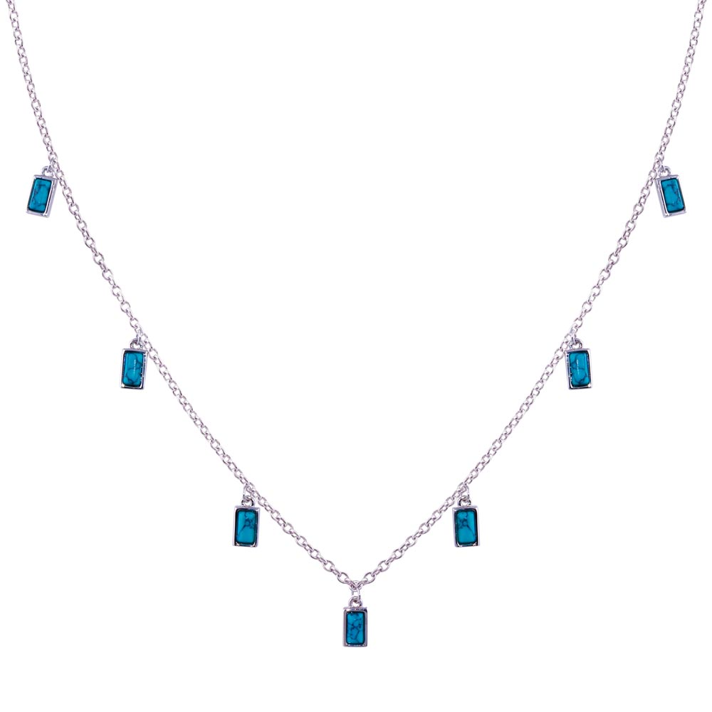 Sterling Silver Rhodium Plated Turquoise Charms Necklace