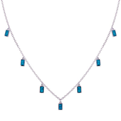 Sterling Silver Rhodium Plated Turquoise Charms Necklace