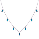 Sterling Silver Rhodium Plated Turquoise Charms Necklace