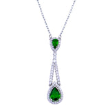 Sterling Silver Rhodium Plated Teardrop Green CZ Necklace