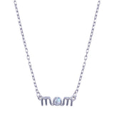 Sterling Silver Rhodium Plated Mom Clear CZ Necklace