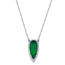 Load image into Gallery viewer, Sterling Silver Rhodium Plated Teardrop Green And Clear CZ Necklace