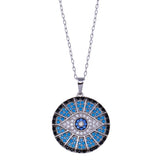 Sterling Silver Rhodium Plated Round Evil Eye CZ Necklace