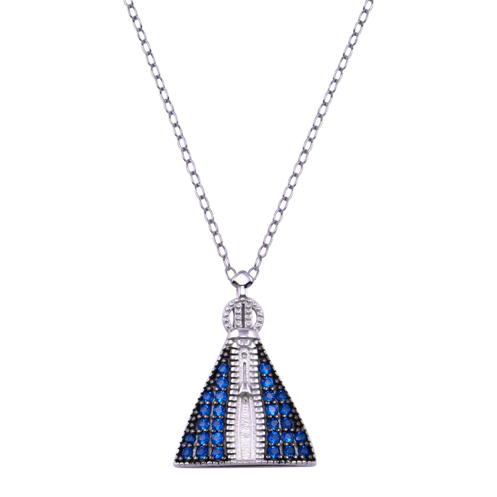 Sterling Silver Rhodium Plated Our Lady Of Aparedica CZ Necklace