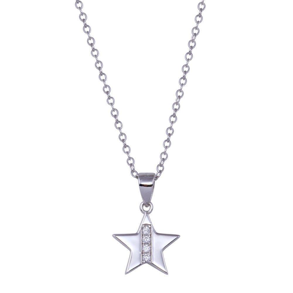 Sterling Silver Rhodium Plated Star CZ Necklace
