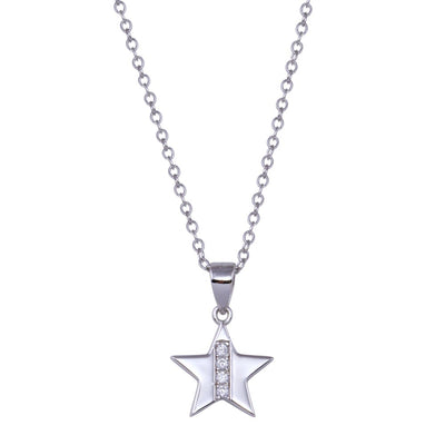 Sterling Silver Rhodium Plated Star CZ Necklace