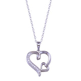 Sterling Silver Rhodium Plated Double Heart CZ Necklace