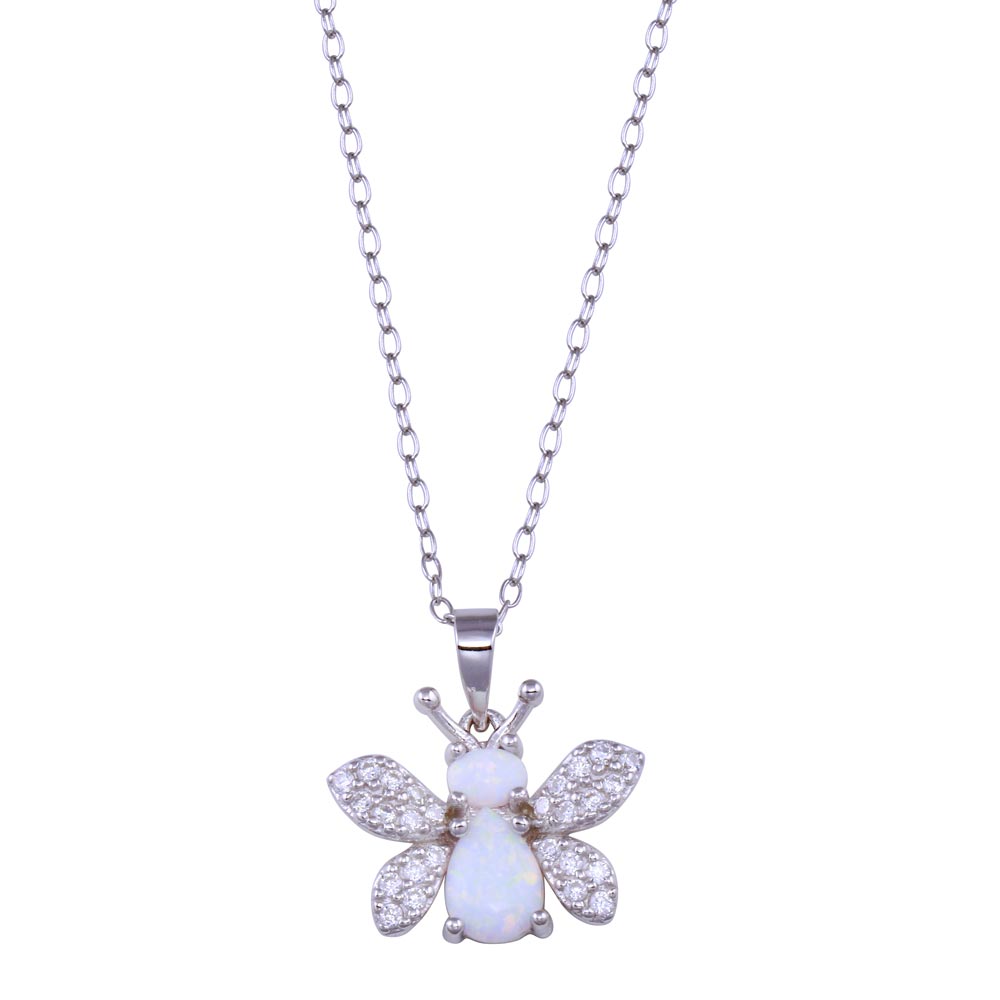 Sterling Silver Rhodium Plated Multicolor Bee CZ Necklace
