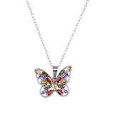 Sterling Silver Rhodium Plated Multicolor Baguette Butterfly Necklace