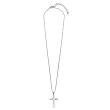 Load image into Gallery viewer, Sterling Silver Rhodium Plated Cross Heart Opal Clear CZ Necklace