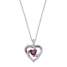 Load image into Gallery viewer, Sterling Silver Rhodium Plated Clear and Red Heart Necklace