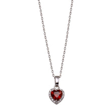 Load image into Gallery viewer, Sterling Silver Rhodium Plated Red Halo Heart Necklace
