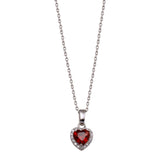Sterling Silver Rhodium Plated Red Halo Heart Necklace