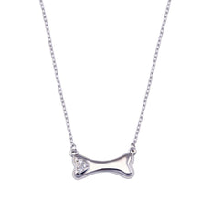 Load image into Gallery viewer, Sterling Silver Rhodium Plated Dog Bone CZ Necklace