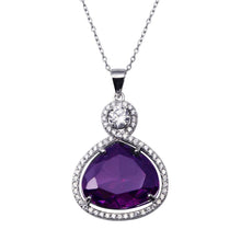 Load image into Gallery viewer, Sterling Silver Rhodium Plated Wide Teardrop Amethyst Clear CZ Adjustable Necklace