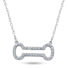 Load image into Gallery viewer, Sterling Silver Rhodium Plated Open Dog Bone CZ Necklace