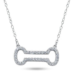 Sterling Silver Rhodium Plated Open Dog Bone CZ Necklace