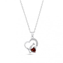 Load image into Gallery viewer, Sterling Silver Rhodium Plated Love Heart Clera And Red CZ Adjustable Necklace