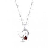 Sterling Silver Rhodium Plated Love Heart Clera And Red CZ Adjustable Necklace