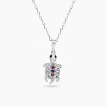 Load image into Gallery viewer, Sterling Silver Rhodium Plated Clear Multi Color CZ Turtle Pendant Necklace