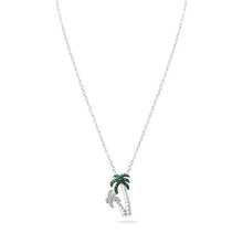 Load image into Gallery viewer, Sterling Silver Rhodium Plated Green and Clear Two Palm Tree Pendant Necklace