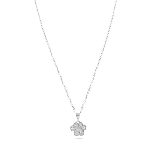 Sterling Silver Rhodium Plated Paw Pendant Necklace