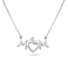 Load image into Gallery viewer, Sterling Silver Rhodium Plated Mom Heart Clear CZ Pendant Necklace