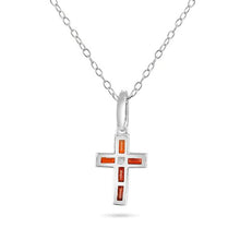 Load image into Gallery viewer, Sterling Silver Rhodium Plated Cross Red CZ Pendant Necklace