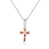 Sterling Silver Rhodium Plated Cross Red CZ Pendant Necklace