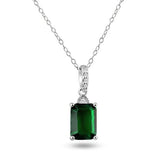 Sterling Silver Rhodium Plated Green Rectangle CZ Pendant Necklace