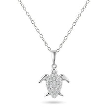 Load image into Gallery viewer, Sterling Silver Rhodium Plated Turtle Clear CZ Pendant Necklace