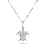 Sterling Silver Rhodium Plated Turtle Clear CZ Pendant Necklace