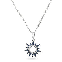 Load image into Gallery viewer, Sterling Silver Rhodium Plated Sun Blue and Clear CZ Pendant Necklace