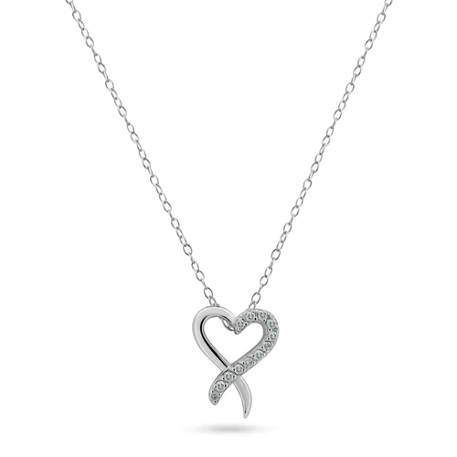 Sterling Silver Rhodium Plated Open Overlapped Heart Diamond Necklaces