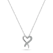 Load image into Gallery viewer, Sterling Silver Rhodium Plated Open Overlapped Heart Diamond Necklaces