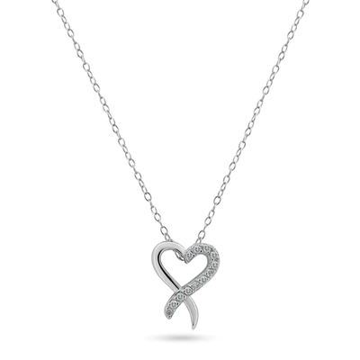 Sterling Silver Rhodium Plated Open Overlapped Heart Diamond Necklaces