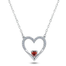 Load image into Gallery viewer, Sterling Silver Rhodium Plated Clear Red CZ Open Heart Necklace