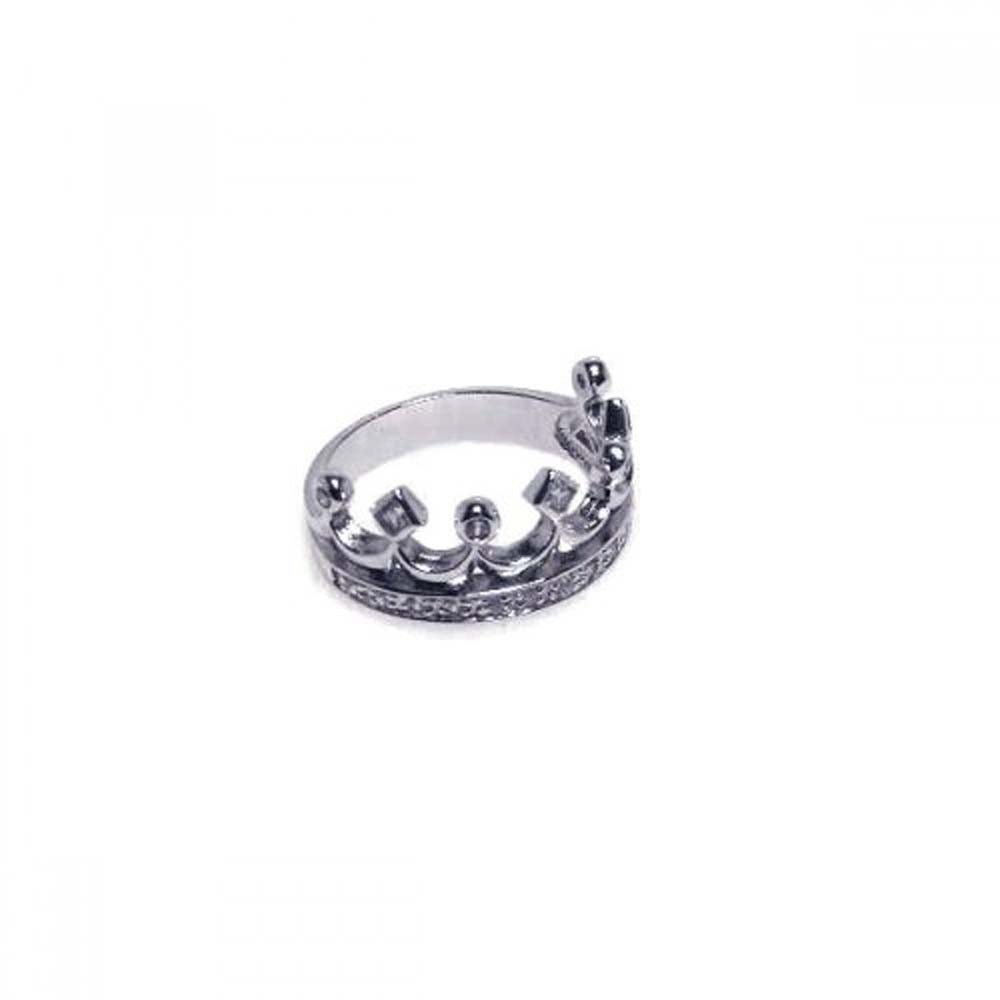 Sterling Silver Fancy Crown Design Inlaid with Clear Czs Ring